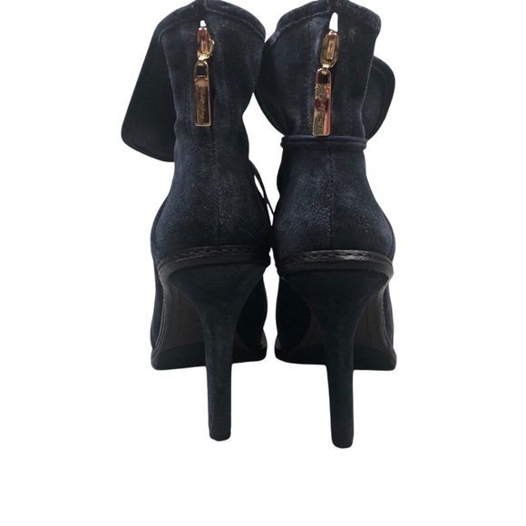Elizabeth and James Blue Suede Lace Up Boots with Stiletto Heel and Navajo Print - Picture 3 of 10